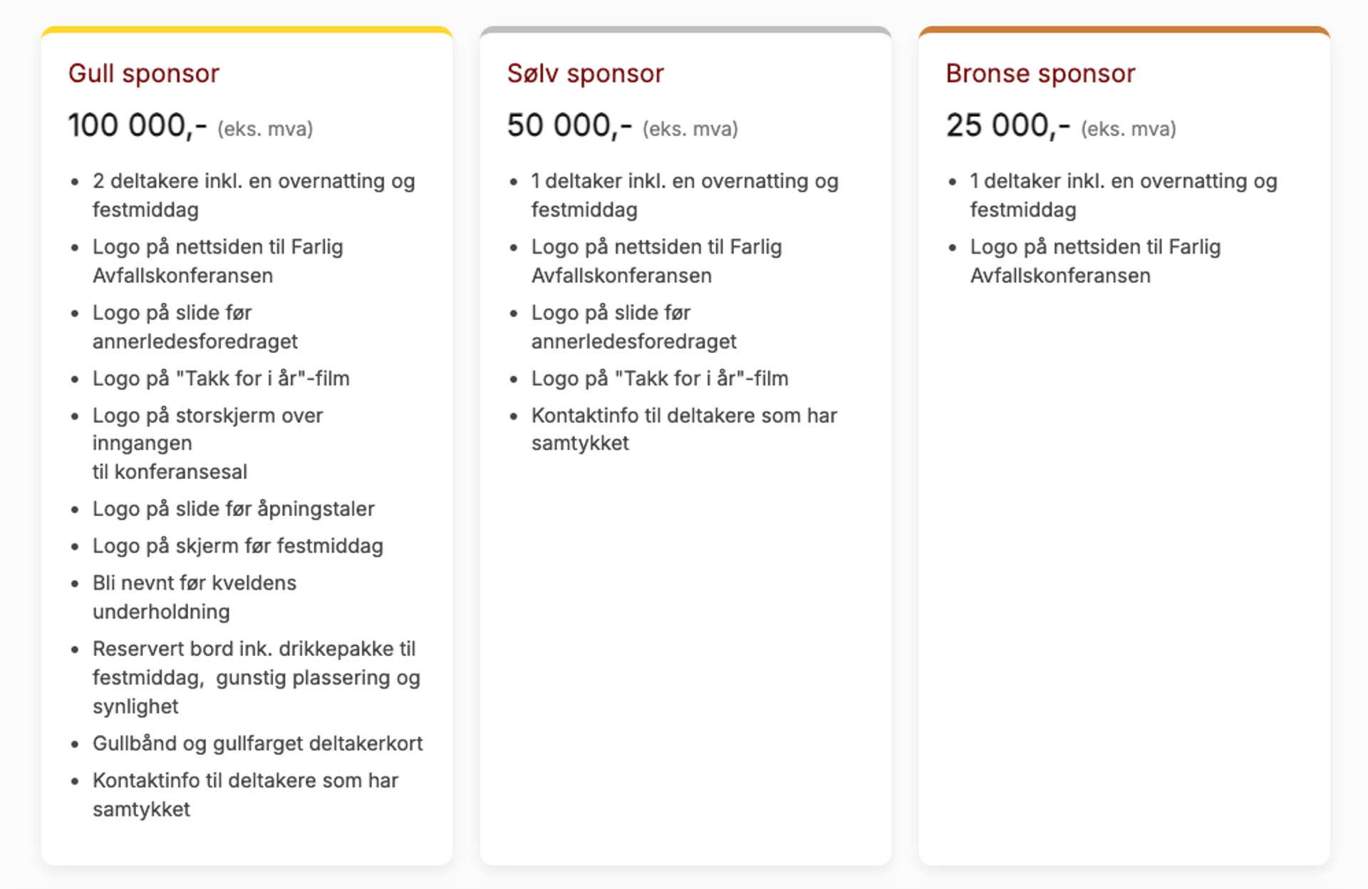 Oppdaterte Sponsorpakker 18 Mai
